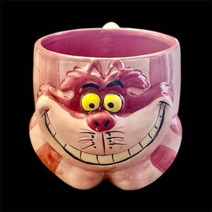 Disney Cheshire Cat Pink Mug 3D Alice In Wonderland Pink Striped 20 Ounces